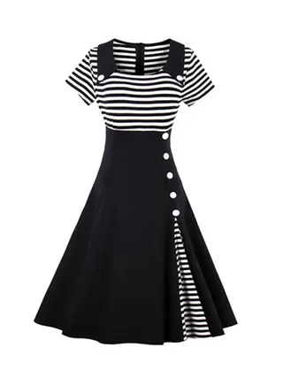 Collared Neck Midi Dress Black/White 