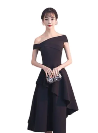 Slanted Shoulder Party Dress Black 