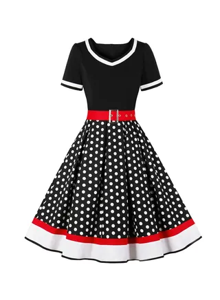 Vintage Printed Dress Fluffy Skirt 
