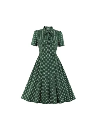 Elegant Polka Dot Print Dress Green/White 