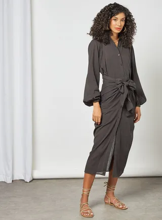 Front Tie Midi Dress Black 