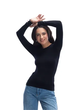 Carina Long Sleeves Viscose Top - Black 