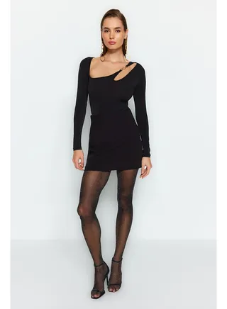 Black Fitted Knitted Body With Accessories TPRAW24BD00032 