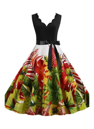 Casual Printed Midi Dress Multicolour 