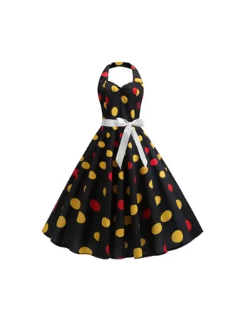 Polka Dot Retro Dress Black/Yellow/Red 