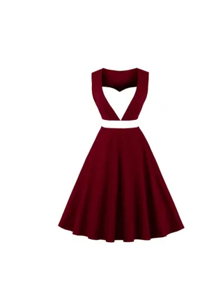 Heart Shaped Elegant Dress Dark Red/White 