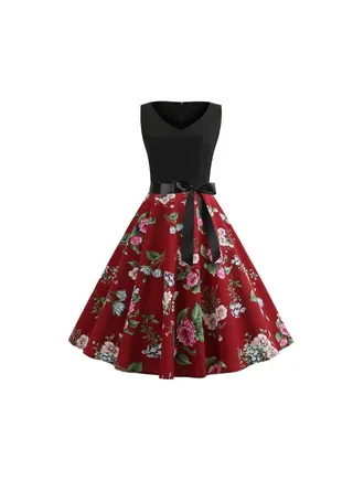 Floral Print Elegant Dress Multicolour 