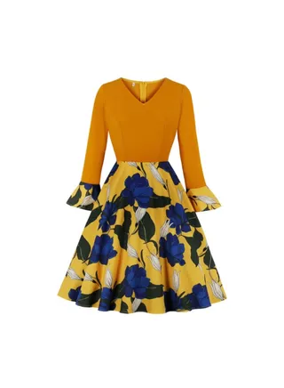 Printed Contrast Elegant Dress Multicolour 