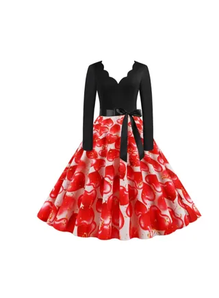 Printed Elegant Midi Dress Red/Black 