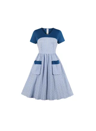 Checked Elegant Midi Dress Blue/White 