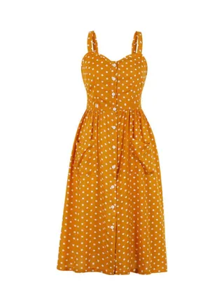 Polka Dot Retro Midi Dress Yellow/White 