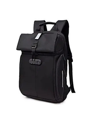 Ozuko 8969 Unisex Backpack Reflective Design With Large Capacity And Encrypted Security Lock - Black 