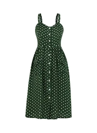Casual Polka Dot Midi Dress Green/White 