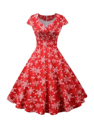 Casual Printed Midi Dress Red/White 