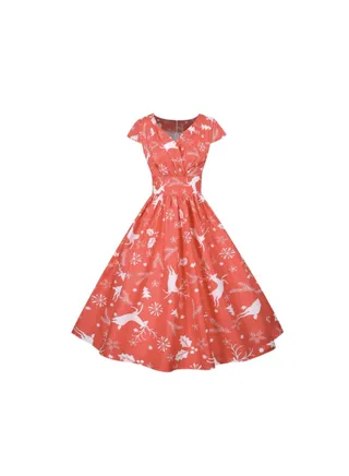 Casual Printed Dress Red/White 