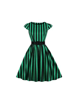 Striped Elegant Midi Dress Green/Black 