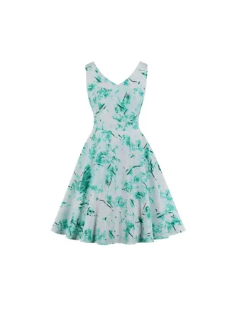 Printed Elegant Midi Dress Green/White 