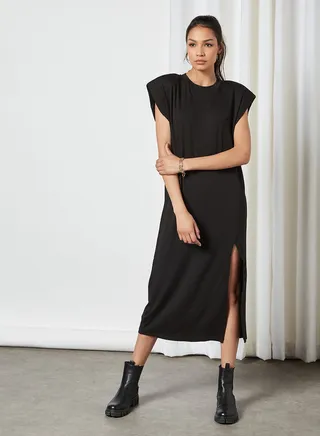 Shoulder Pad Muscle Dress Black 