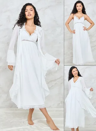 Pack of 2 - Lace Trim Slip Dress & Flounce Robe