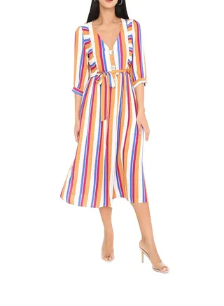 Multi Striped Belted Shirt Dress Multicolour 