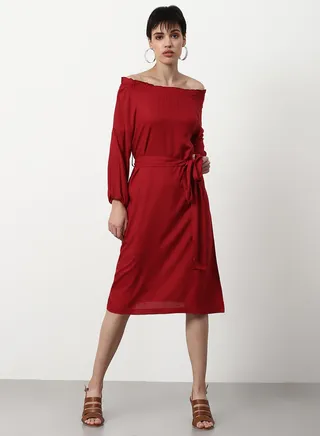 Regular Fit Casual Dress Maroon 