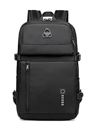 Ozuko 9479 Waterproof High Capacity Zipper Backpack With Front Storage Bag And Shoulder Buckle - Black 