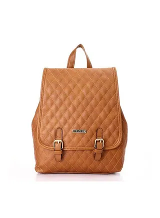 Quilted Plain Casual Leather Backpack Bag Brown 