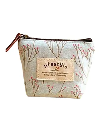 Floral Pattern Canvas Coin Purse White 