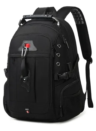 BNG-123 Oxford Waterproof Laptop Travel Large Capacity USB Earplug Hole Backpack bag - Black 