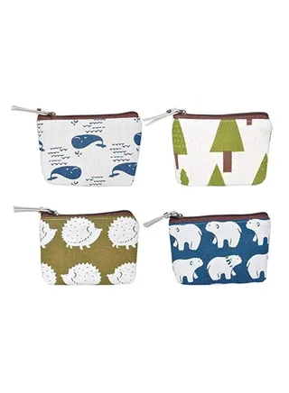 4-Piece Printed Mini Coin Purse Set White/Blue/Green 