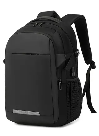 Rl-2300 Casual Laptop Travel Unisex Waterproof Backpack Bag USB Charging Port - Black 