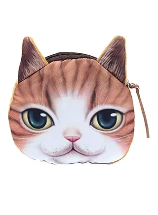 Cat Face Head Print Mini Coin Purse Yellow 