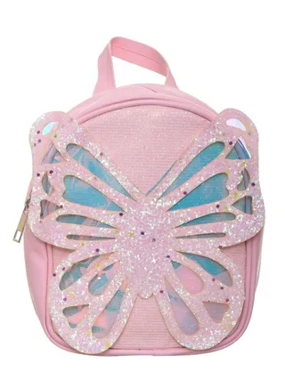 Backpack For Kids Girls Faux Leather With Large Butterfly Shape Design 