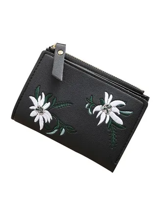 Zipper Closure Printed Wallet Black 