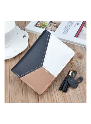 PU Zipper Wallet Black/White/Brown 