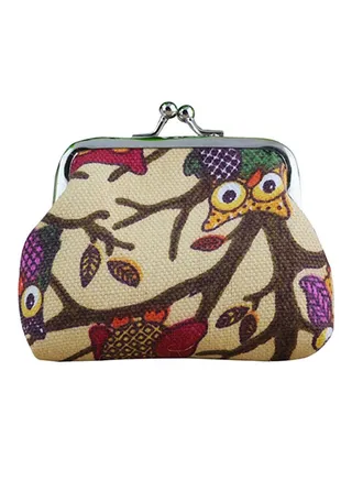 Cute Owl Printed Coin Purse Khaki 