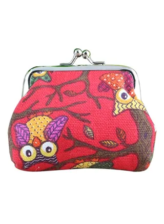 Cute Owl Printed Coin Purse Red 