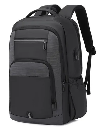 Rl-2215 Casual Laptop Unisex Travel Professional Waterproof USB Port Backpack Bag - Grey 