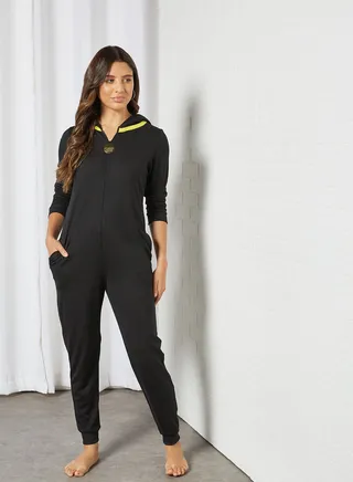 Slim Fit Hooded Cat Onesie Black 