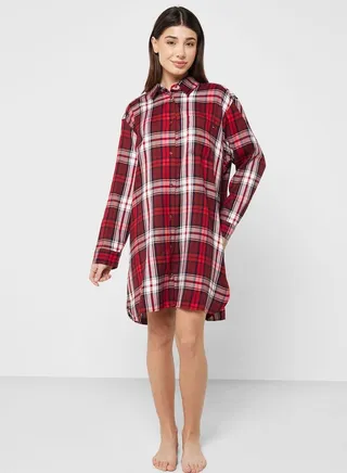 Checked Button Detail Nightdress