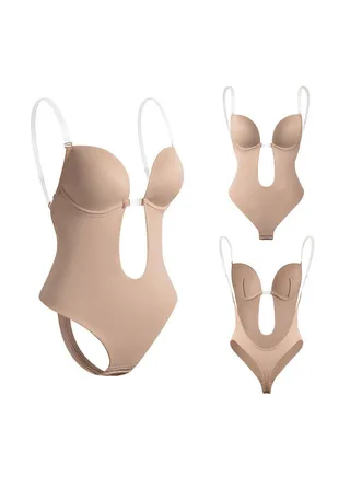 Strapless Backless Bras for Women Bodysuit Seamless U Plunge Shapewear, Clear Body Shaper Bra for Women Party Wedding 