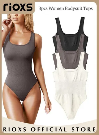 Women's Body Suit Tops Shape Wear Set Tank Seamless Tummy Control Slimming Waist Jumpsuits U-Neck Sculpting Body Shaper 