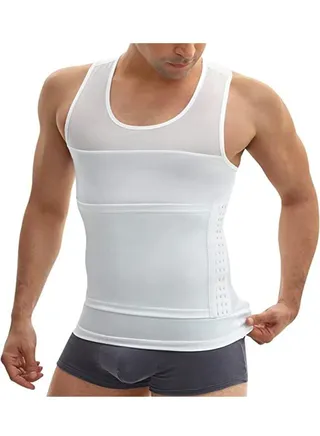 Men Slimming Body Shaper Short Sleeves Top,Men Slimming Tank Undershirt Abs Abdomen Slim Tank Top Compression Shirt Muscle Shapewear T-Shirt for Fitness,Tummy Control（white） 