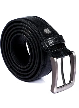 Single Belt Loop Textured  Leather Belt -Black 