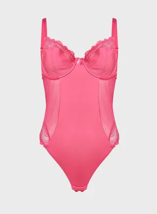 Microfibre & Zig Zag Lace Body Hot Pink - Curve 