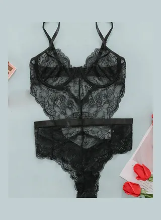 Floral Lace Design Shapewear Black 