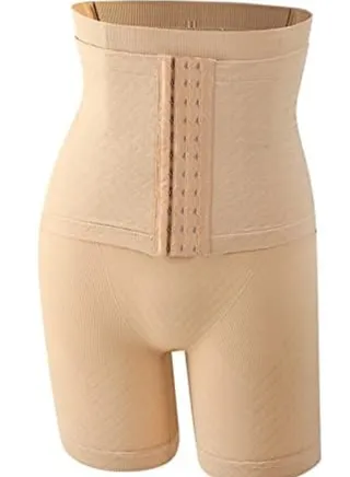 High Waist Body Shaper Panties for Women Postpartum Tight Waist Corset Seamless Adjustable Clasp Flat Corner Oversized Hooks (Color:Beige /Size:XXL) 