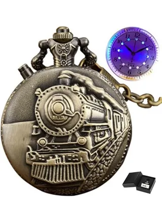 Retro Style Quartz Vintage Engine LED Pocket Watch 