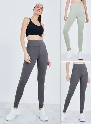 Pack of 2 - Solid Elastic Waistband Leggings 