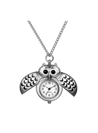 Vintage Pocket Watch Novelty Owl Locket Pendant  Necklace Chain Gift for Girls Boys Kids 